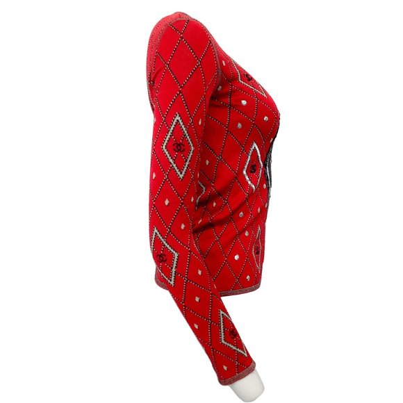 Chanel Sequined Diamond Red / Black / White Sweater - Picture 2 of 6
